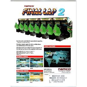 Final Lap 2 Arcade Game Flyer Original 1991 Vintage Retro Video 8.5" x 11"